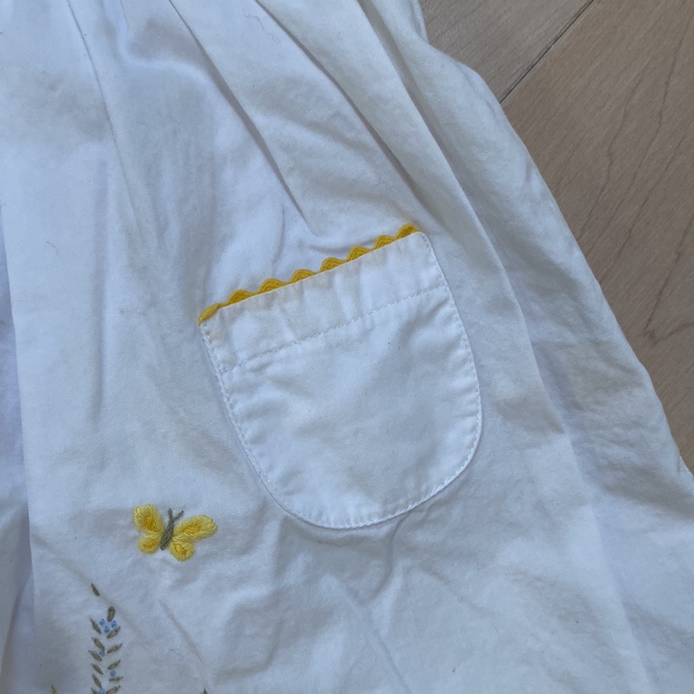 Jacadi girls white yellow blue embroidered flowers cotton back buttons dress - Picture 3 of 9